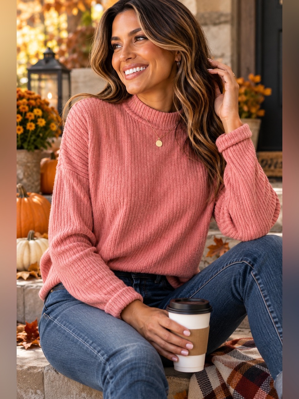 Tresics Women’s Small Dusty Rose Ribbed Mock Neck Long Sleeve Sweater